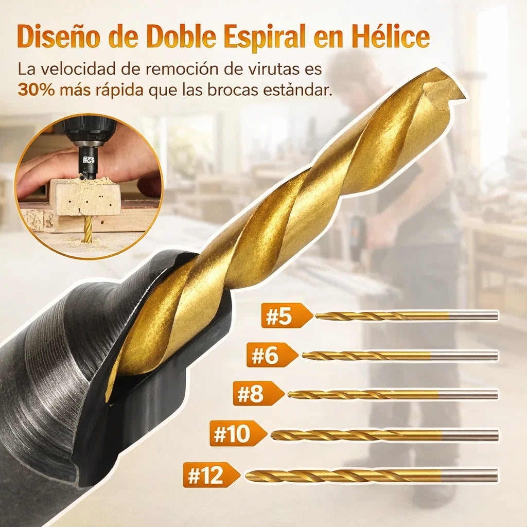 Set de 5 Brocas Avellanadoras 3 en 1 con Tope Ajustable – Acabado Profesional Sin Complicaciones