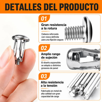 KIT DE 100 TUERCAS CON TORNILLO DE EXPANSIÓN TIPO PÉTALO + REMACHADORA🎁