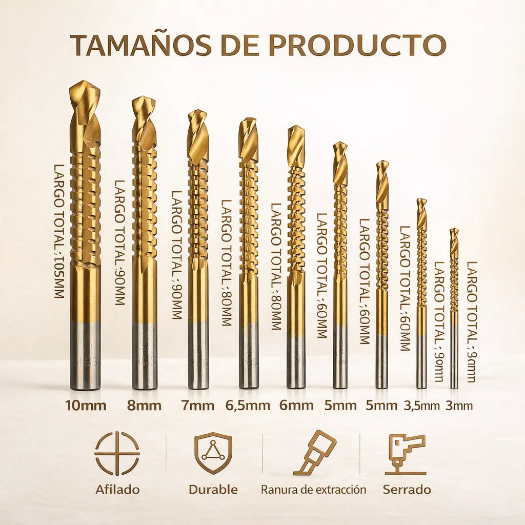 Set de 8 Brocas de Titanio: Perfora, Corta y Corrige Cualquier Error al Instante