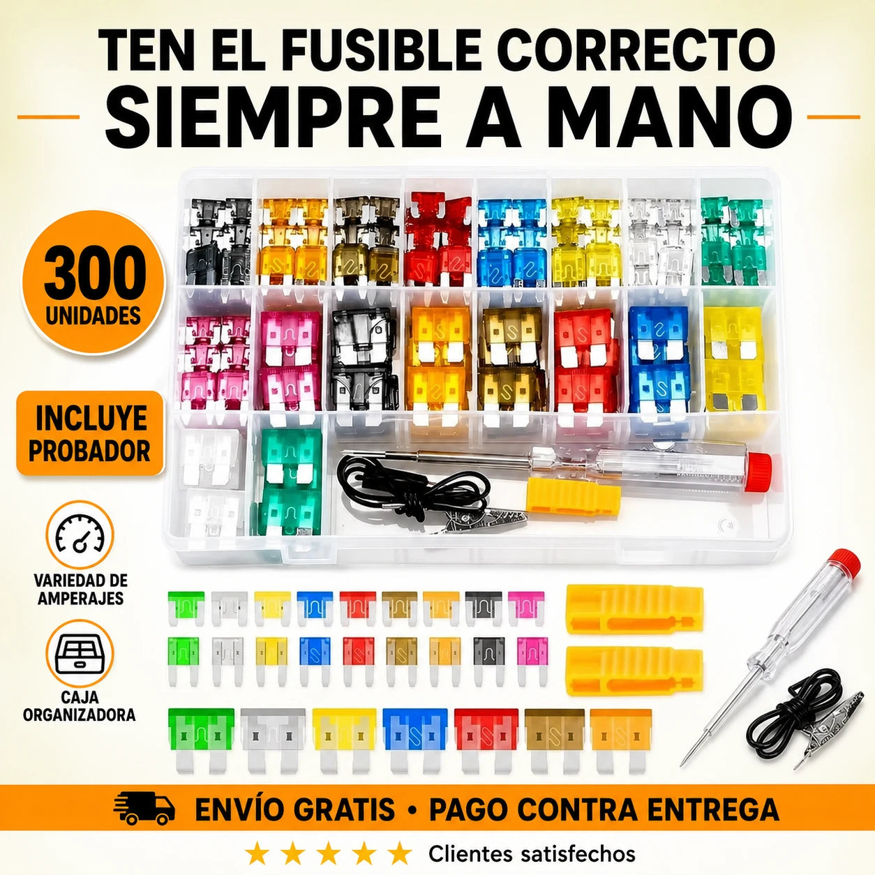 Kit de 300 Fusibles + probador Automotrices para Estar Preparado en Cualquier Camino