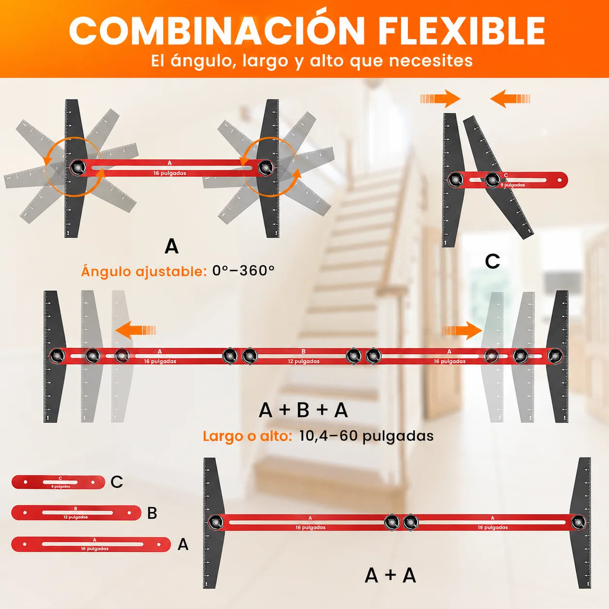 Copia medidas y ángulos irregulares Plantilla Ajustable 360° para Escaleras y Carpintería