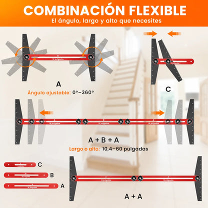 Copia medidas y ángulos irregulares Plantilla Ajustable 360° para Escaleras y Carpintería