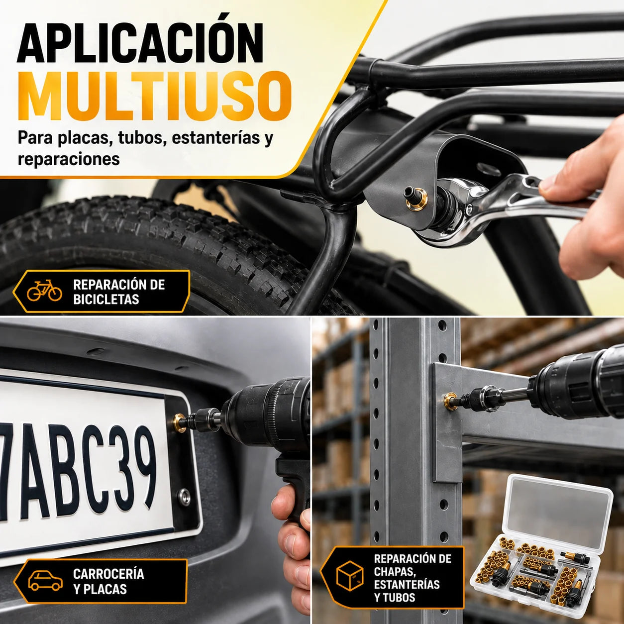 Kit Adaptador de Remaches Roscados para Taladro(50 Unidades) + Juego de Mandriles M3 a M8