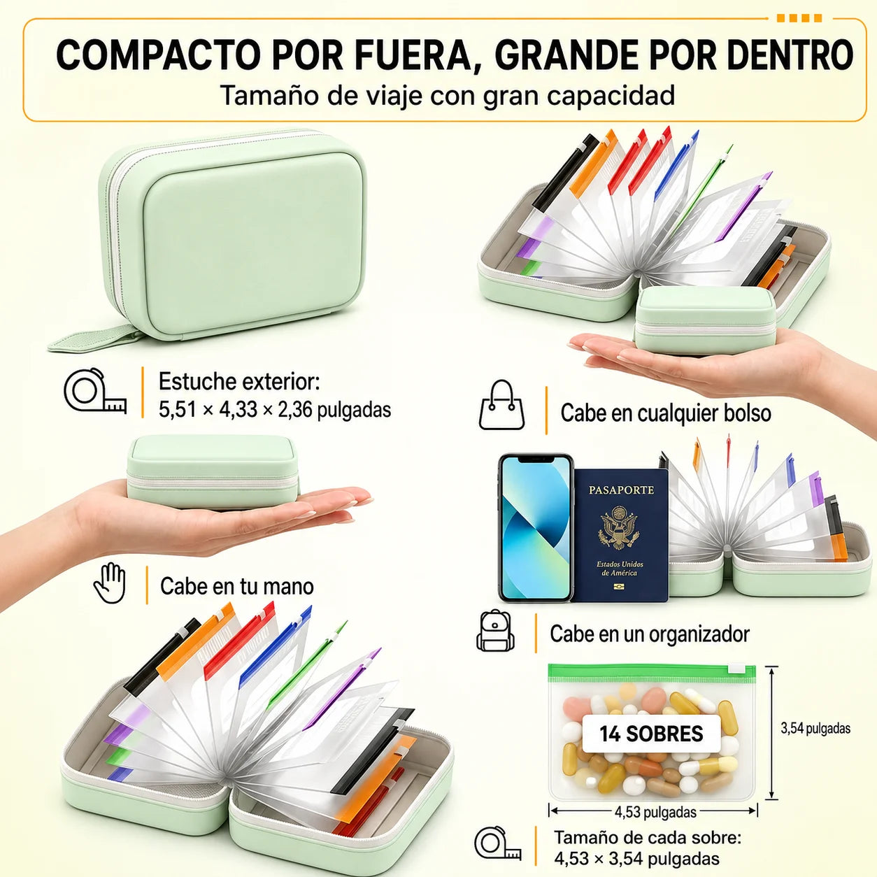 14 bolsas, cero desorden: lleva tu rutina en un solo estuche
