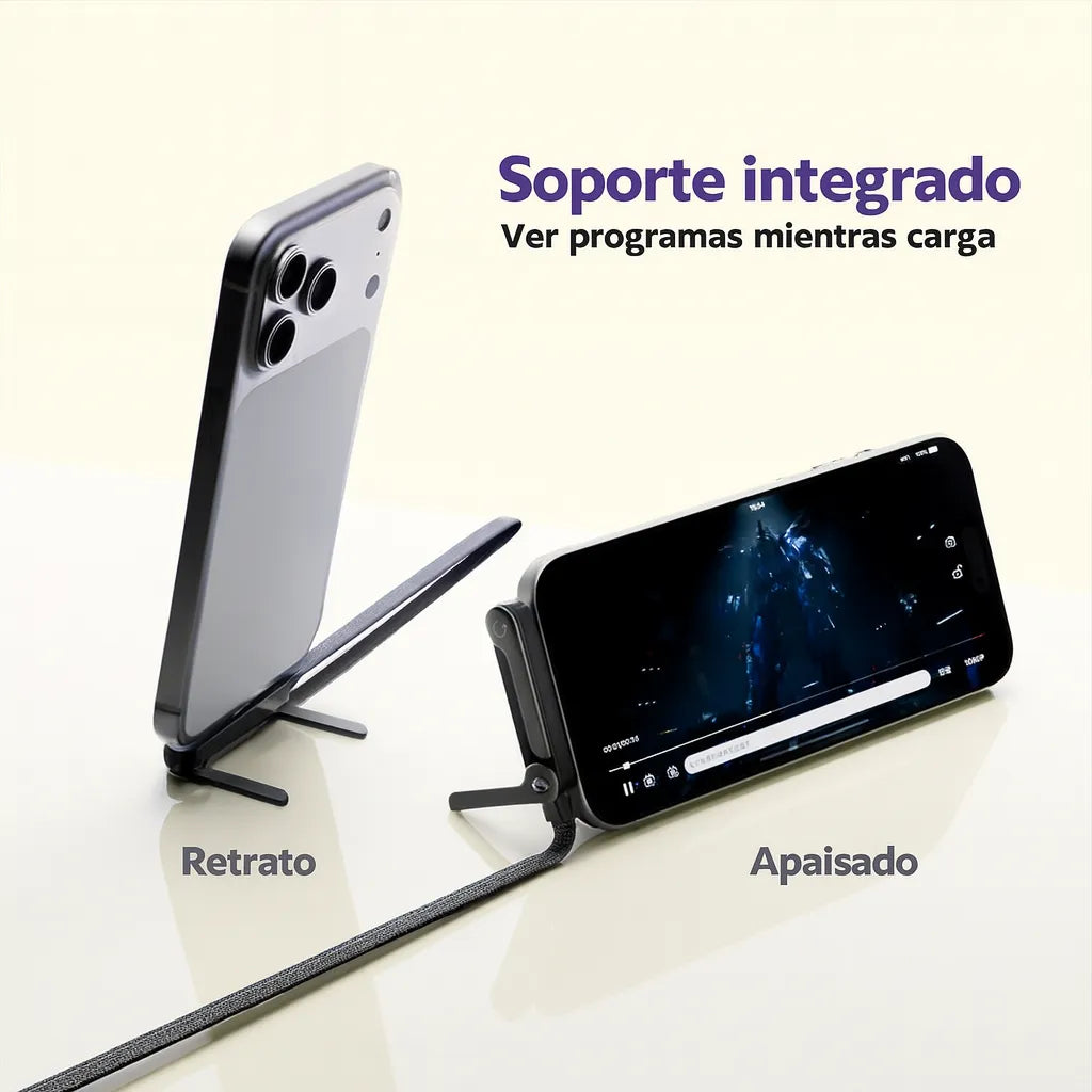 Cable de carga rápida Tipo C 240W con soporte plegable ajustable.