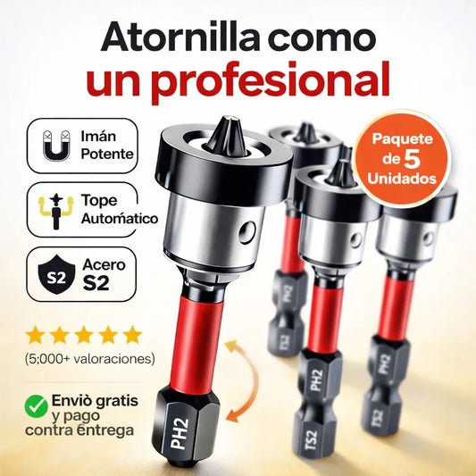 Set 5 Puntas Magnéticas con Tope Automático para Drywall – Tornillos Perfectos Sin Esfuerzo