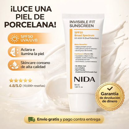 Protección Solar Coreana con Efecto Piel de Porcelana — Ilumina, Unifica y Protege tu Rostro en Segundos