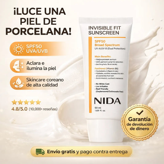 Protección Solar Coreana con Efecto Piel de Porcelana — Ilumina, Unifica y Protege tu Rostro en Segundos
