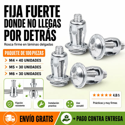 KIT DE 100 TUERCAS CON TORNILLO DE EXPANSIÓN TIPO PÉTALO + REMACHADORA🎁