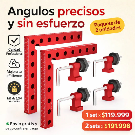 Paquete de 2 abrazaderas Esquina 90° – Sujeta, Alinea y Ensambla Piezas Perfectas Sin Necesidad de Ayuda