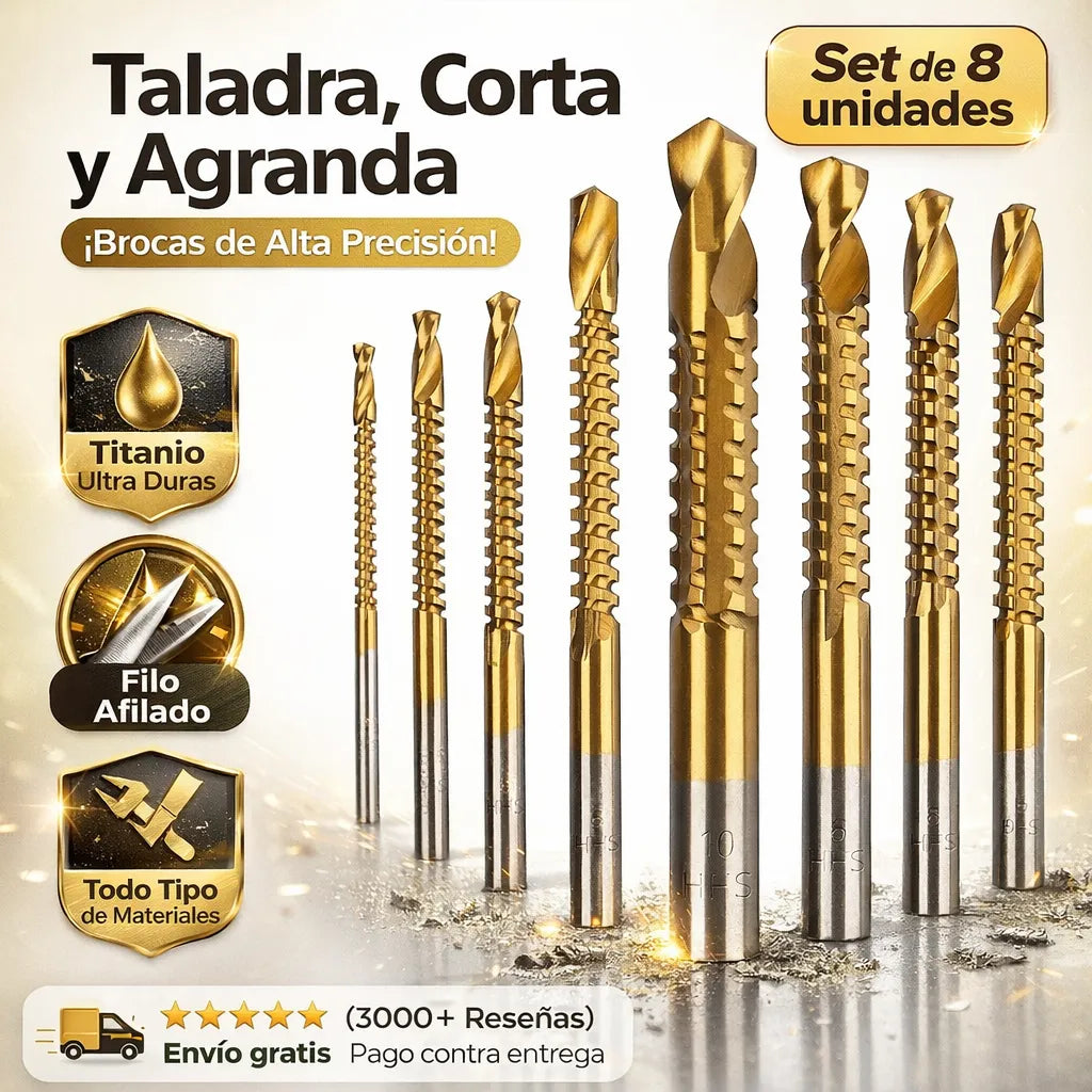 Set de 8 Brocas de Titanio: Perfora, Corta y Corrige Cualquier Error al Instante