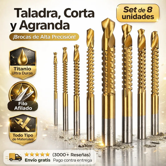 Set de 8 Brocas de Titanio: Perfora, Corta y Corrige Cualquier Error al Instante