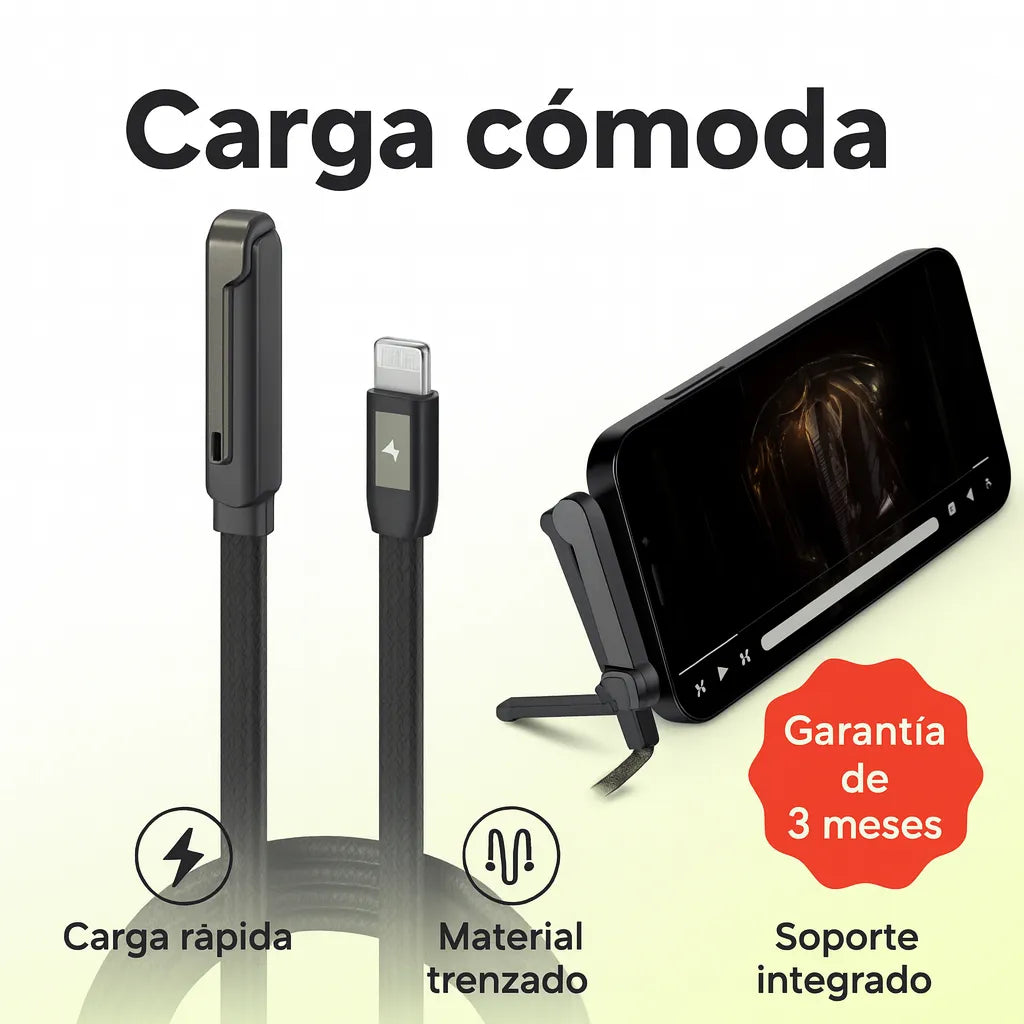 Cable de carga rápida Tipo C 240W con soporte plegable ajustable.