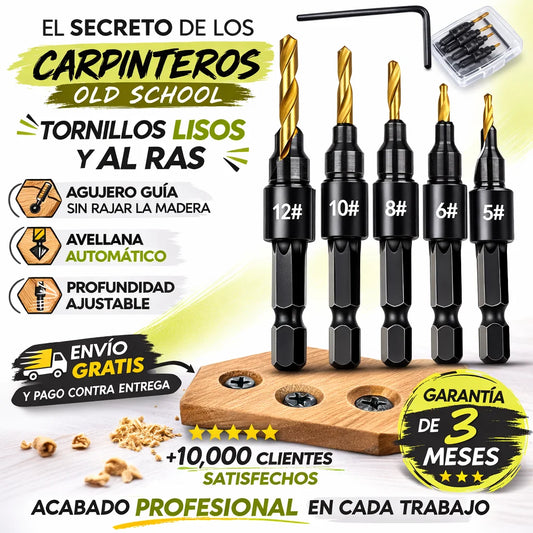 Set de 5 Brocas Avellanadoras 3 en 1 con Tope Ajustable – Acabado Profesional Sin Complicaciones